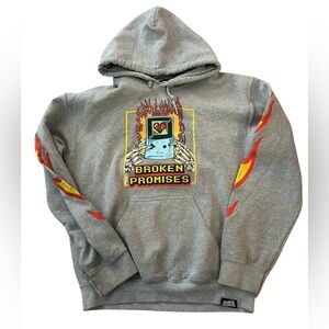 Broken Promises Gray Sweatshirt with Hood and Sleeve Design